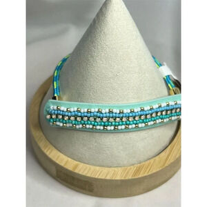 Rebecca Minkoff Turquoise Seed Beads Adjustable Bracelet Blue Gold-Tone Accents